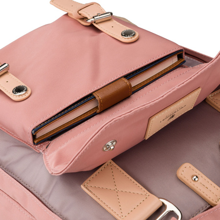 Rosa-grauer Damenrucksack aus Polyester und Öko-Leder, mit einem Fach - Peterson