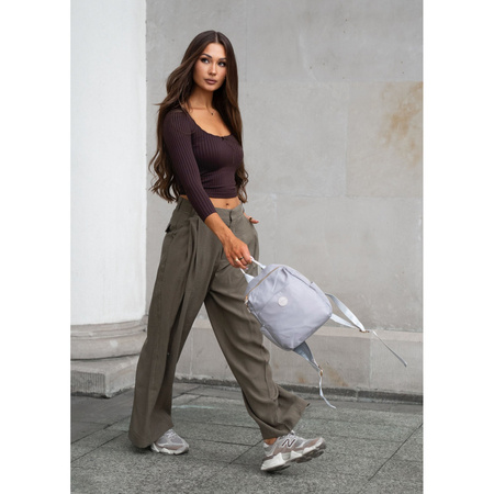 Grauer Damenrucksack aus Nylon und Öko-Leder mit Außentasche - Peterson