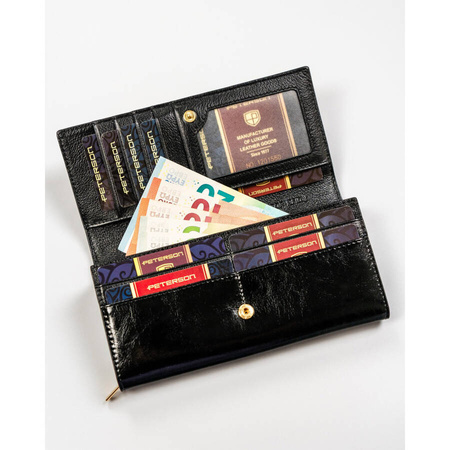 Große Damen Geldbörse aus Leder in Schwarz mit Druckknopfverschluss – Peterson