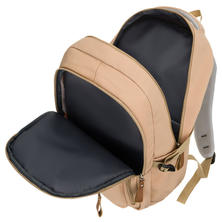 Beiger Schulrucksack aus Polyester mit Laptopfach, mit Reißverschluss geschlossen – Peterson