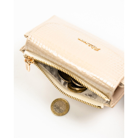 Horizontale, beige Damen-Geldbörse aus Öko-Leder mit Krokodil-Prägung – Peterson