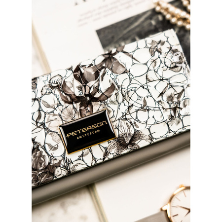 Damen Geldbörse aus Echtleder mit Blumenmuster und Druckknopf – Peterson