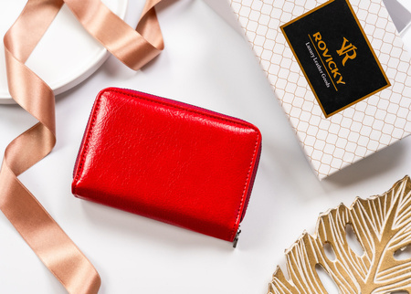 Damen Geldbörse aus einfarbigem Öko-Leder mit Druckknopf – Rovicky