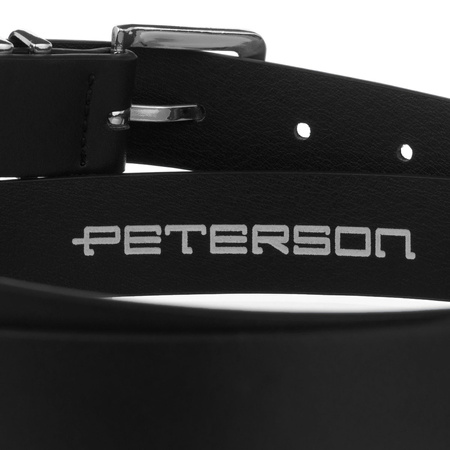 Schwarzer, schmaler Damen-Gürtel aus Öko-Leder mit silberner Schnalle - Peterson