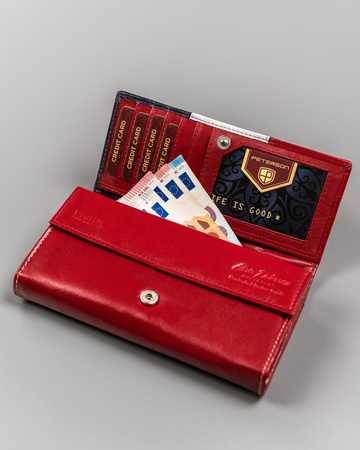 Große Damen Geldbörse aus Echtleder mit Druckknopfverschluss – Peterson