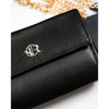 Modische schwarze Damen Geldbörse aus Leder mit Druckknopfverschluss – Rovicky