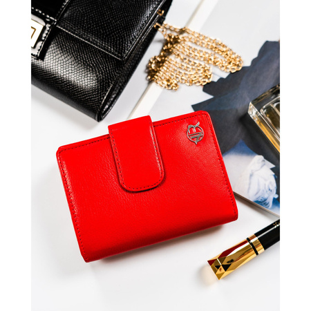 Elegante rote Damen Geldbörse mit Druckknopf aus echtem Leder – Rovicky