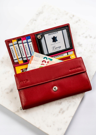 Große Damen Geldbörse aus Leder mit Druckknopf – Rovicky