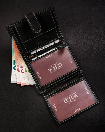 Klassische, große Herren Geldbörse aus echtem Leder mit Druckknopf – Always Wild