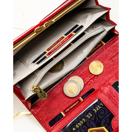 Rote Damen-Geldbörse aus Natur- und Öko-Leder mit Druckknopfverschluss – Peterson