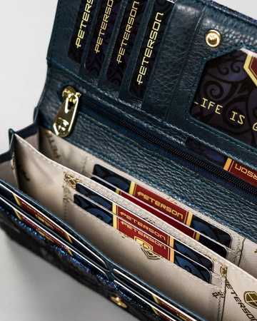 Große Damen-Geldbörse aus Leder mit Druckknopf und Bügelverschluss – Peterson