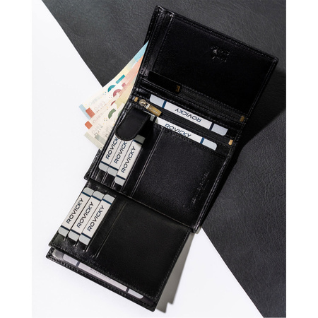 Schwarze Herren Geldbörse aus echtem Leder mit RFID – Rovicky