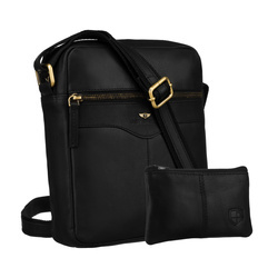 Schwarze Herren-Umhängetasche aus Leder mit Tasche, mit Reißverschluss geschlossen - Peterson