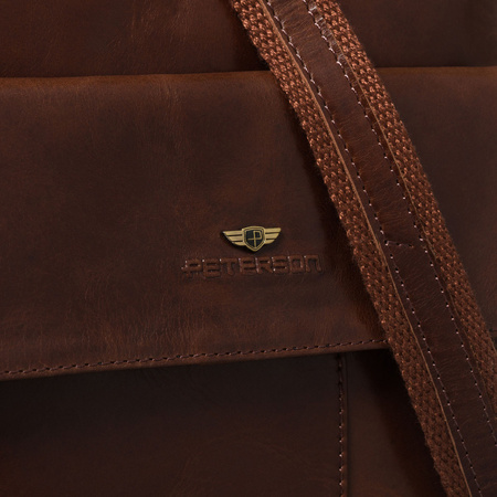 Herren-Umhängetasche aus Leder in Braun mit einer kleinen Tasche im Set – Peterson
