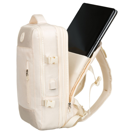 Praktischer Reise-Rucksack in Ecru, ausgestattet mit einem Netzfach und Kompressionsriemen – Peterson