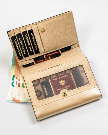 Mittelgroße Damen Geldbörse in Beige mit Platz für Fahrzeugschein – Peterson