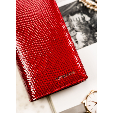 Rote Damen Geldbörse aus Leder mit Magnet- und Reißverschluss und RFID-Schutz – Peterson