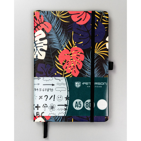 Blumiges, farbenfrohes Notizbuch mit Punktmuster – Peterson