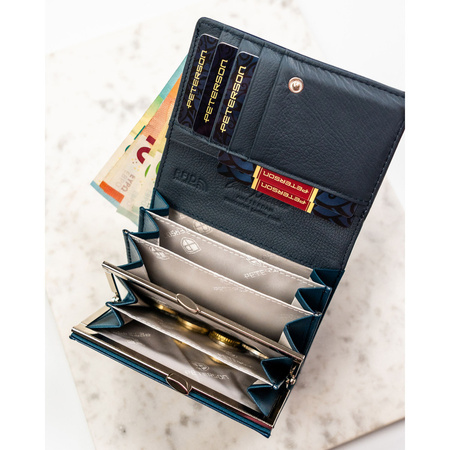 Damen-Geldbörse aus echtem Leder und Öko-Leder in Marineblau mit RFID-Schutz - Peterson