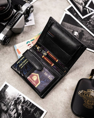 Geschenkset: Vertikale Herren Geldbörse aus Leder und Schlüsselanhänger – Peterson