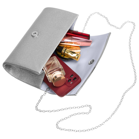 Silberne Damen Clutch aus Synthetik mit eleganter Kette – Rovicky