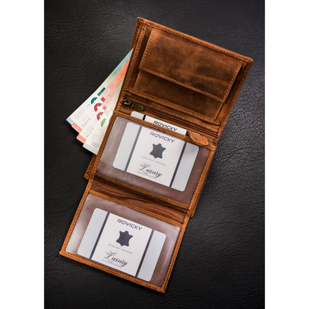 Braune Herren Geldbörse aus Leder ohne Verschluss mit geprägtem Hundemotiv