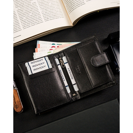 Herren Geldbörse aus schwarzem Leder mit Druckknopf – Ronaldo