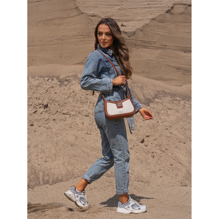 Damen Umhängetasche in Beige-Braun aus Echtleder und Polyamid-Canvas – Peterson