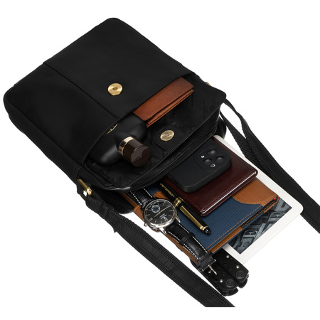 Peterson Herren-Umhängetasche aus Leder, schwarz, für die Arbeit mit einer Tasche im Set