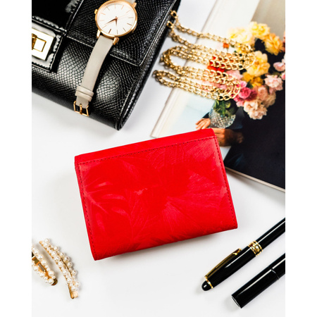 Horizontale, rote Damen-Geldbörse aus Natur- und Öko-Leder mit Druckknopfverschluss – Peterson