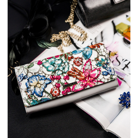 Poziome Damen Geldbörse mit buntem Blumenmuster und Druckknopf – 4U Cavaldi