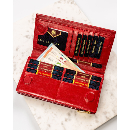 Rote Damen Geldbörse aus Leder mit Magnet- und Reißverschluss und RFID-Schutz – Peterson