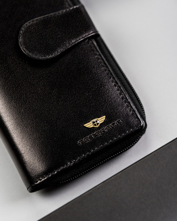 Große Damen Geldbörse aus Leder mit Reißverschluss und Druckknopf – Peterson