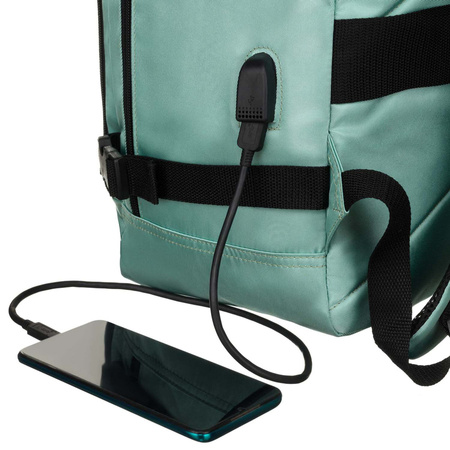 Türkiser Reiserucksack mit zwei Fächern, Koffergurt und USB-Anschluss – Peterson