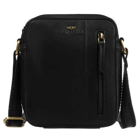 Schwarze Herren-Umhängetasche aus echtem Leder mit Reißverschluss – Peterson