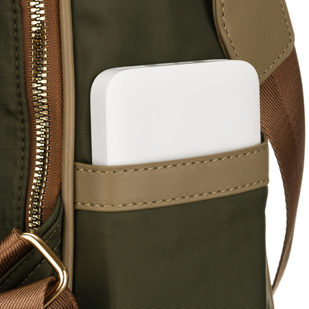 Grüner, städtischer Damen-Rucksack aus Nylon und Öko-Leder mit abnehmbarem Gürtel - Peterson