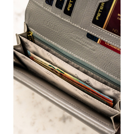 Horizontale Damen Geldbörse aus Echtleder mit Blumenmuster und Druckknopf – Peterson