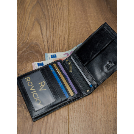 Geräumige schwarze Herren Geldbörse ohne Verschluss aus echtem Leder – Rovicky