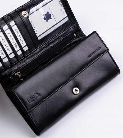 Damen Geldbörse aus Leder im Querformat mit Druckknopf – Rovicky