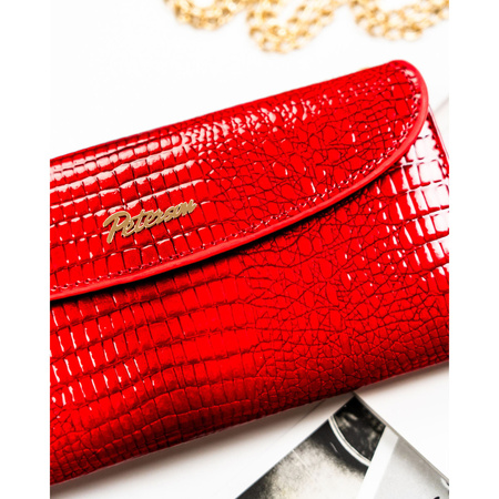 Horizontale Damen-Geldbörse aus Öko-Leder in Rot mit Krokodil-Prägung – Peterson