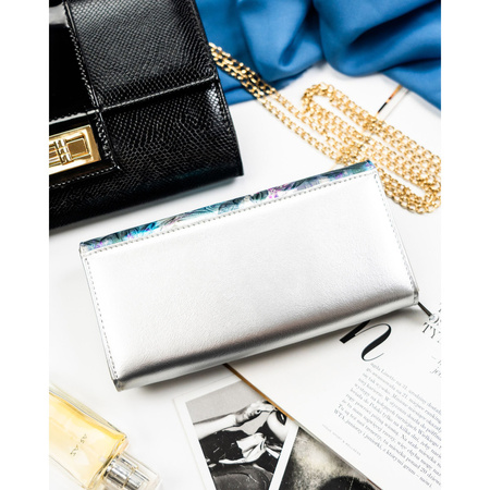 Große Damen Geldbörse aus mehrfarbigem Echt- und Öko-Leder mit Druckknopf – Peterson