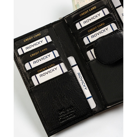 Geräumige schwarze Damen Geldbörse aus Leder mit RFID-Schutz – Rovicky