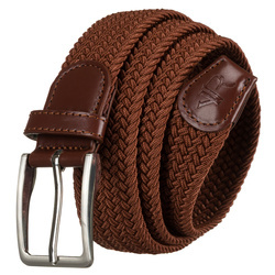 Hellbrauner, geflochtener Textilgürtel mit klassischer silberner Schnalle – Rovicky