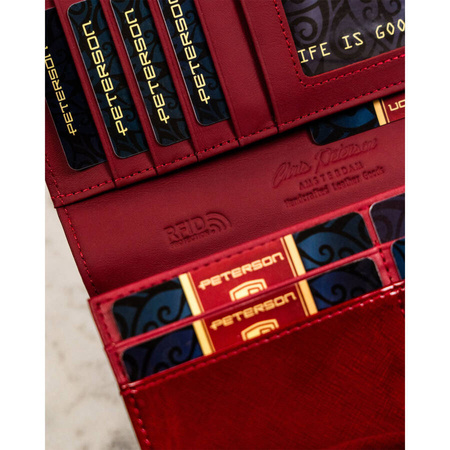 Damen-Geldbörse aus Leder mit Klappe in Rot – Peterson