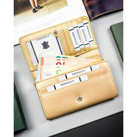 Große Damen-Geldbörse aus Öko-Leder in Goldfarbe, mit Druckknopfverschluss – 4U Cavaldi