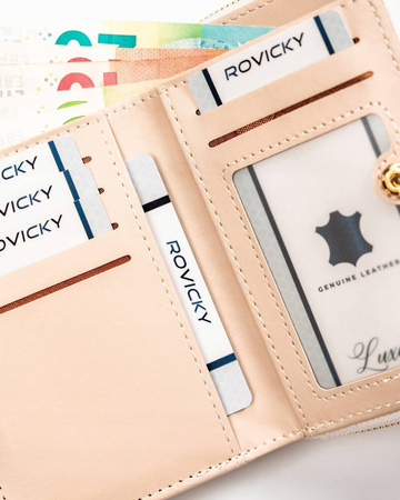 Damen-Geldbörse-Etui in Ecru mit gestepptem Panel – Rovicky