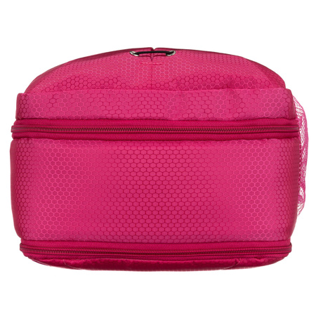 Rosa Reise-Rucksack aus Polyester mit einem Gurt zur Befestigung am Koffer – Peterson