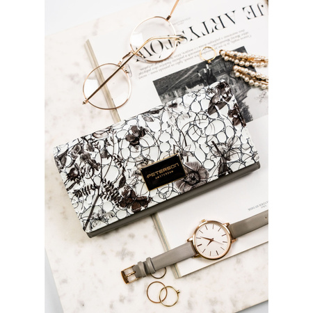 Große, horizontale Damen Geldbörse aus Echtleder mit Druckknopf und Bügelverschluss – Peterson