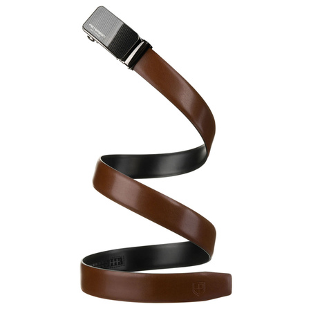 Herren-Gürtel aus Leder in Braun mit automatischer, silberner Schnalle – Peterson