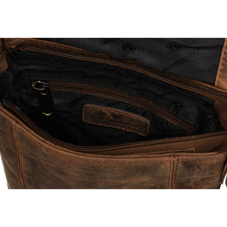 Braune Herren Umhängetasche aus Leder mit Reißverschluss und Druckknöpfen – Peterson